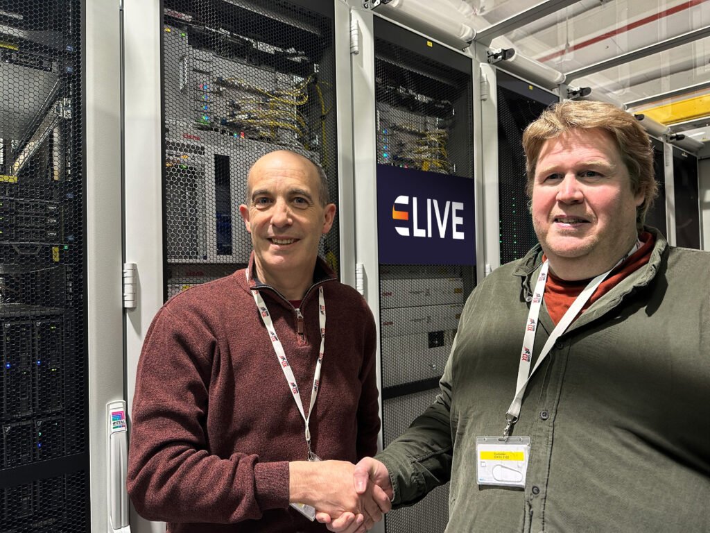 Sean Ryan of E-Live with Adam Beecher in CIX DataCentre to agree the acquisition.